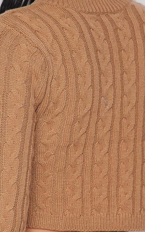 Cable Knit Crop Top and Leggings Set - Mocha - SohoGirl.com